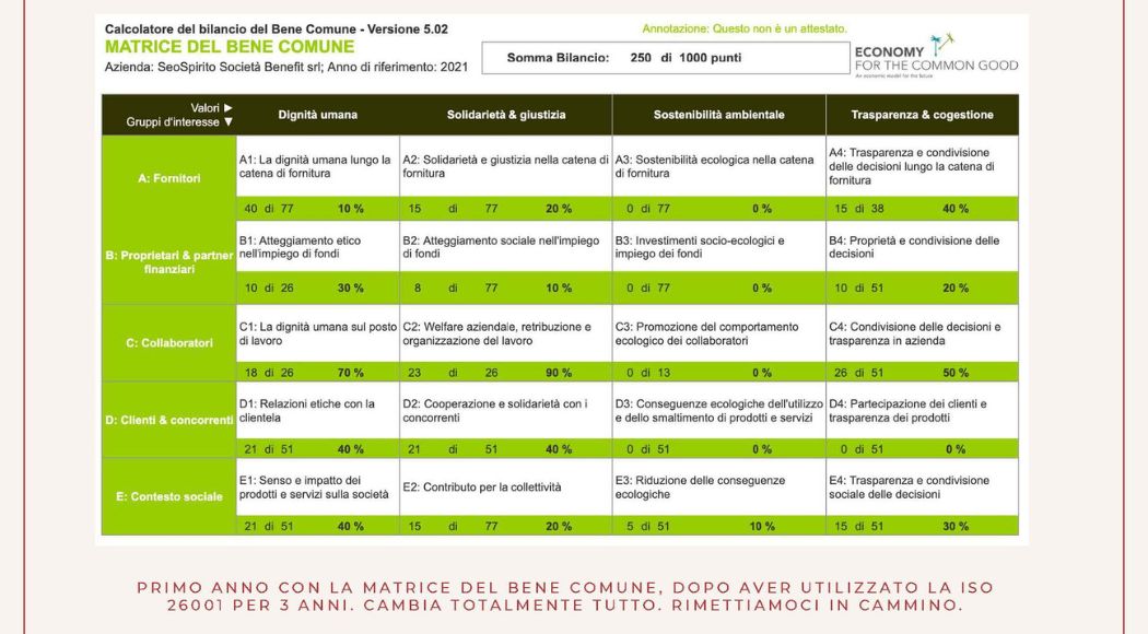 standard di valutazione esterno matrice del bene comune