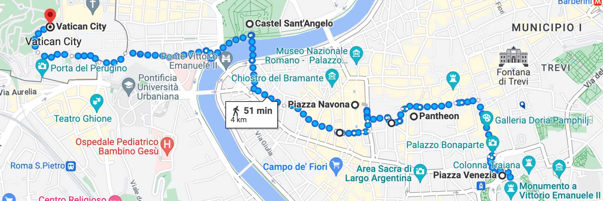Cosa vedere a Roma: Google map del percorso Campidoglio - San Pietro